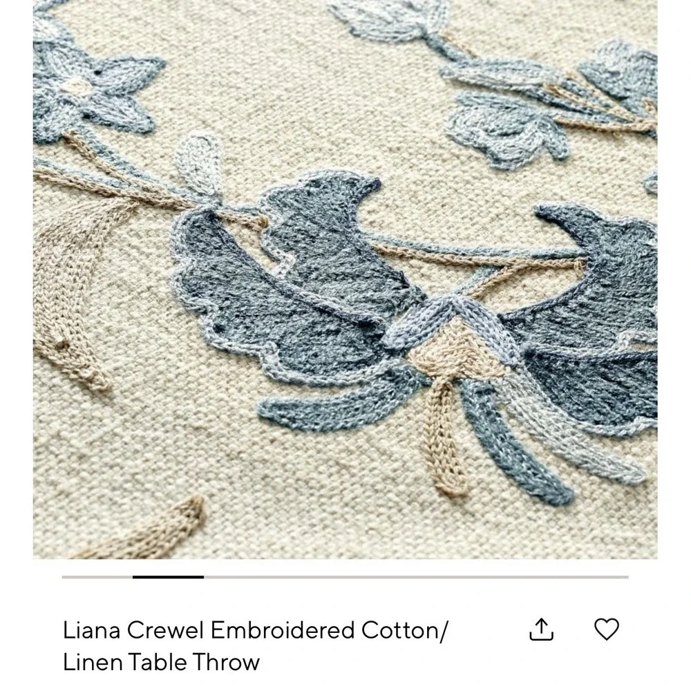 Pottery Barn Liana Crewel Embroidered Table Throw ~ 50
